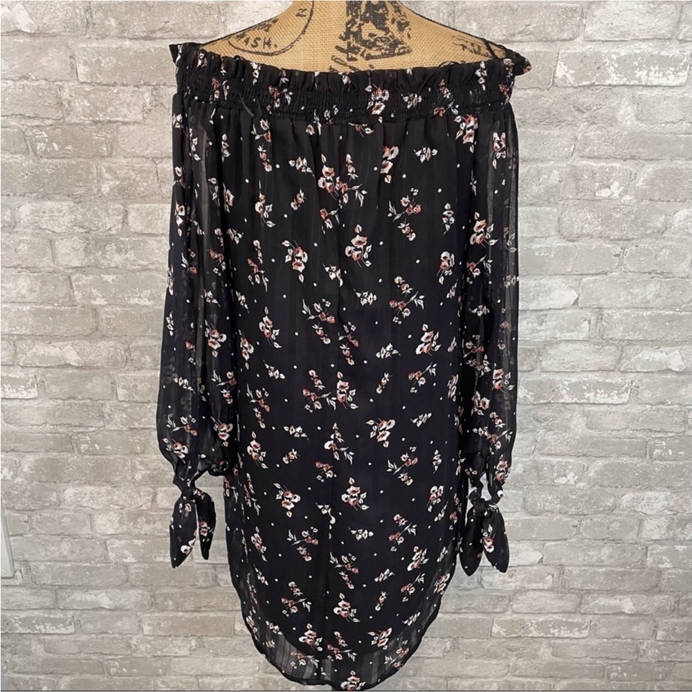 Wayf Black Floral Off Shoulder Dress